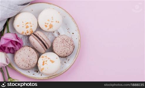 macarons plate with roses copy space . Resolution and high quality beautiful photo. macarons plate with roses copy space . High quality and resolution beautiful photo concept