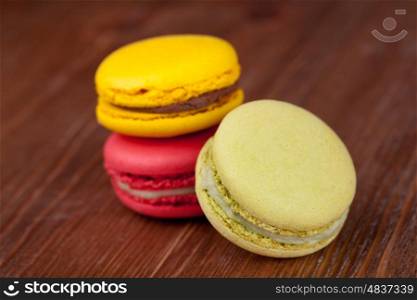 Macaroons on a wooden table