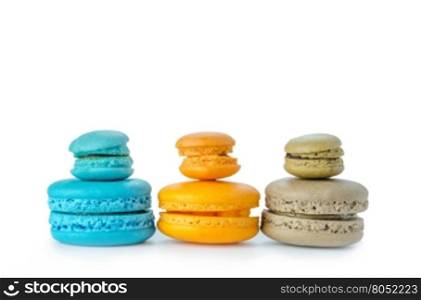 macaroons on white . Colorful macaroons collection set on a white background