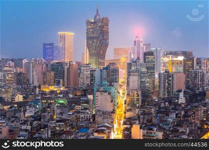 Macau cityscape skyline at dusk. Mocau now is part of China.