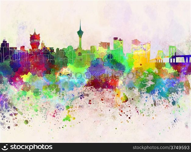 Macau skyline in watercolor background