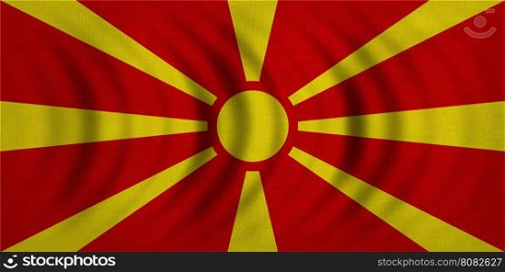 Macedonian national official flag. Patriotic symbol, banner, element, background. Correct colors. Flag of Macedonia wavy with real detailed fabric texture, accurate size, illustration