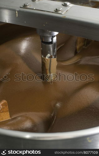 Machine for mixing chocolate. Close up