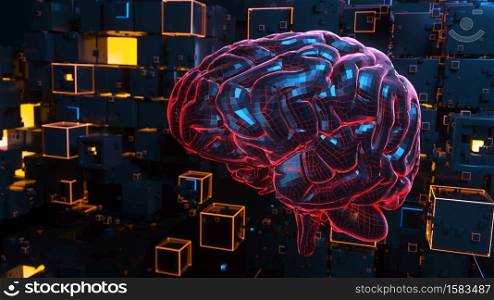 Machine learning and artificial intelligence concept. 3D illustration. Machine learning and artificial intelligence concept