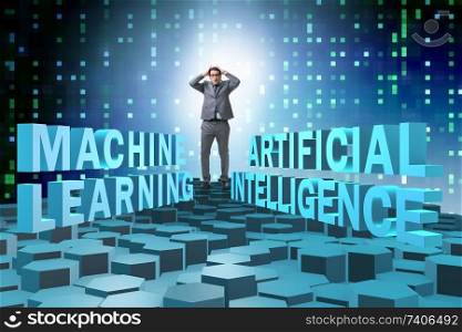 Machine learning concept with businessman