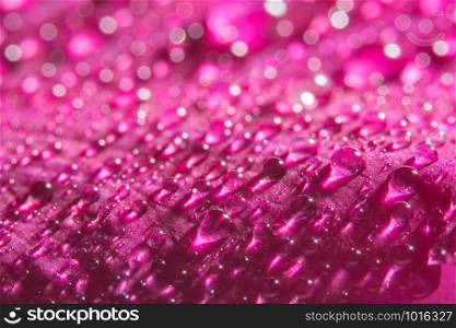 Macro background, water drops on pink flower petals.
