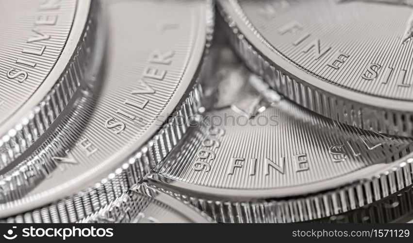 Macro Close up of a 999% Silver Canadian Maple Leaf Bullion Coin