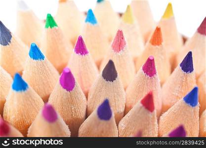 Macro close up of colored pencils