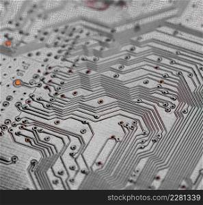 Macro Close up of printed wiring on PC circuit board of modem router