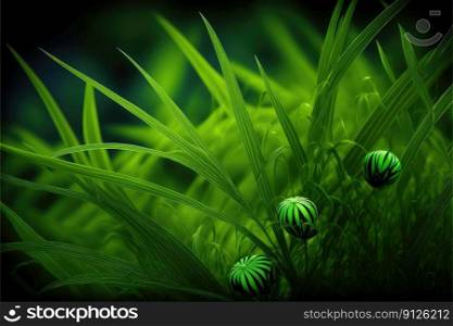 Macro closeup green grass in the garden with freshness of plant. Concept of greenery springtime with beautiful lighting environment. Finest generative AI.. Macro closeup green grass in the garden with freshness of plant.