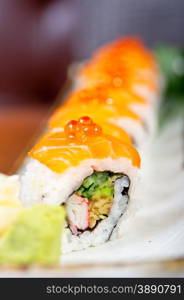 macro closeup of fresh sushi choice combination assortment selection