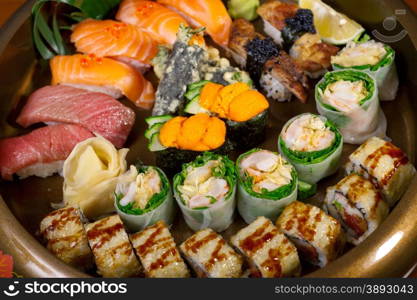 macro closeup of fresh sushi choice combination assortment selection