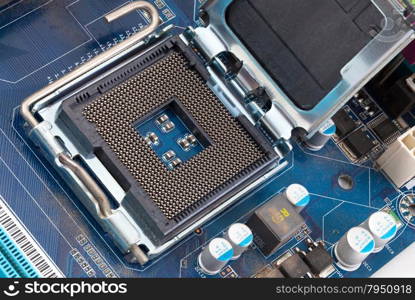 Macro CPU socket.CPU socket The main components of a computer motherboard