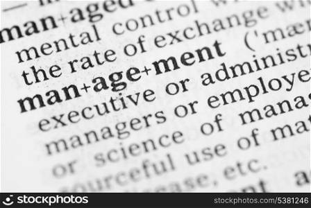 Macro image of dictionary definition of management. Macro image of dictionary definition of word management