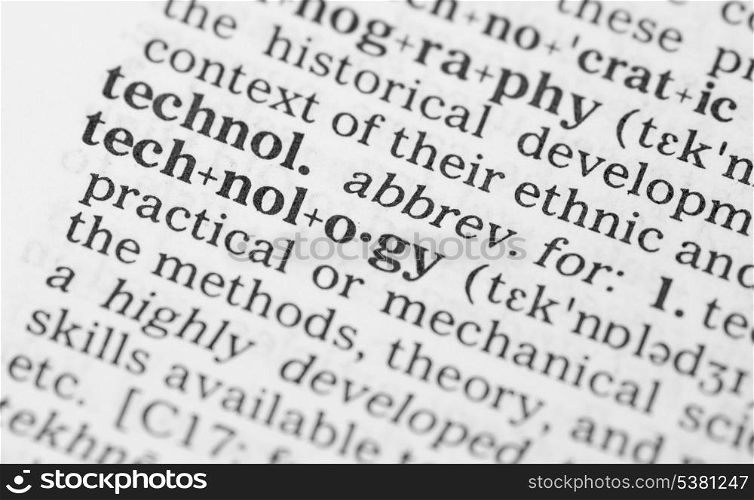 Macro image of dictionary definition of technology. Macro image of dictionary definition of word technology