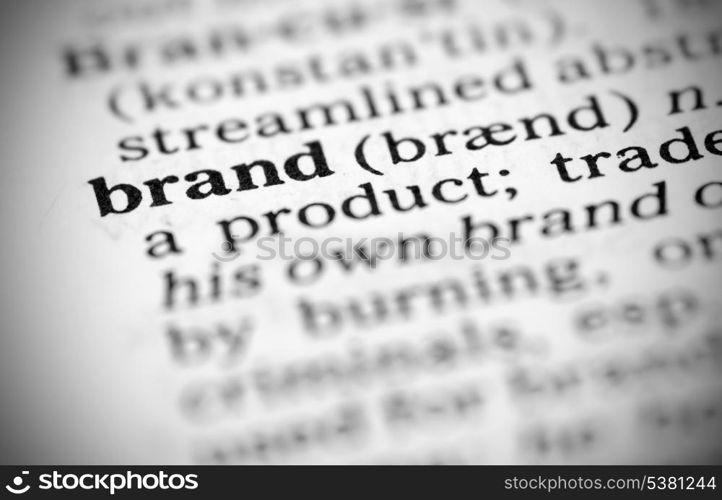 Macro image of dictionary definition of word brand. Macro image of dictionary definition of brand