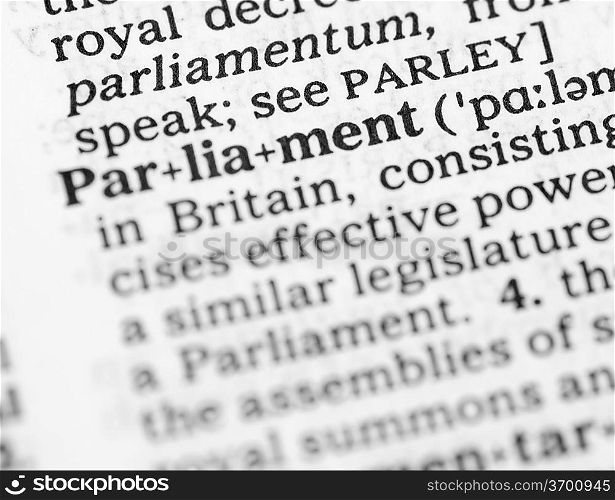 Macro image of dictionary definition of word parliament