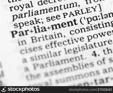 Macro image of dictionary definition of word parliament