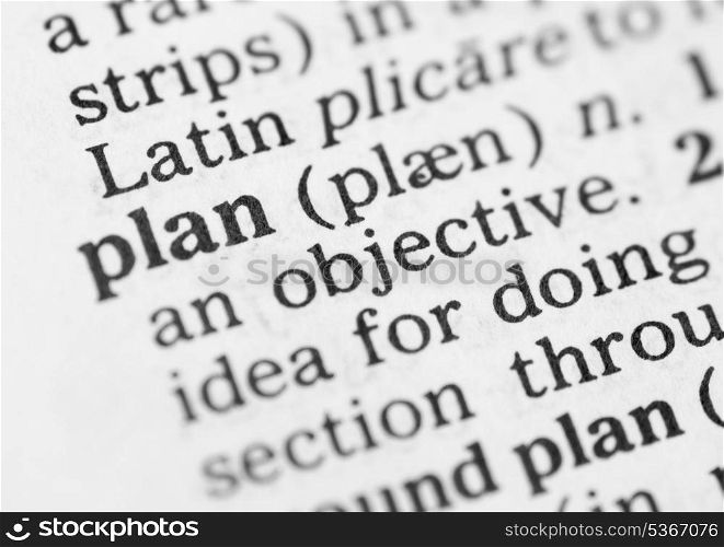 Macro image of dictionary definition of word plan. Macro image of dictionary definition of plan