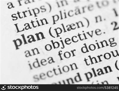 Macro image of dictionary definition of word plan. Macro image of dictionary definition of plan