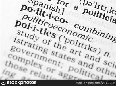 Macro image of dictionary definition of word politics