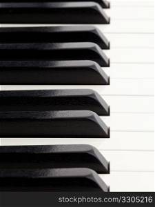 Macro image of quality piano keys from grand piano, with focus receding both backwards and forwards
