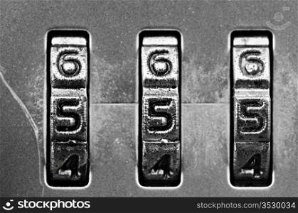 Macro of combination lock - dials set to 555, Shallow DOF