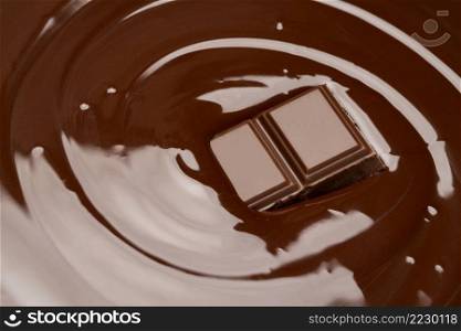 Macro of Melted dark or milk chocolate bar in swirl close-up. Macro of Melted dark or milk chocolate bar in swirl