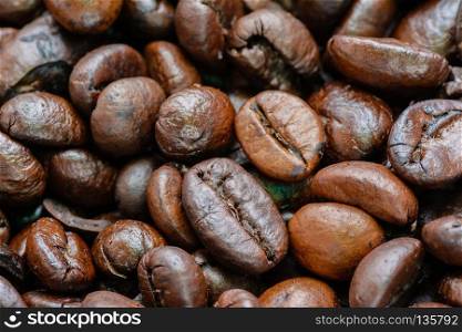Macro of roasted coffee beans,can be used as a   background.