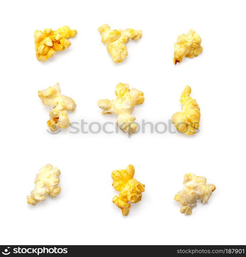 Macro popcorn isolated on white background