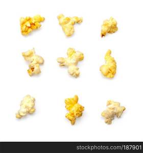 Macro popcorn isolated on white background