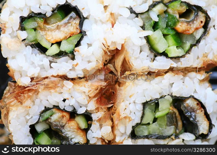 macro set of four sushi with tuna