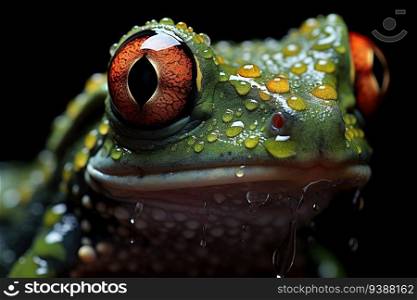 macro shoot a green frog with red and yellow eyes created by generative AI