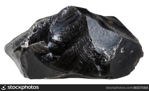 macro shooting of collection natural rock - black Obsidian (volcanic glass) mineral stone isolated on white background