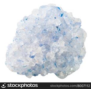 macro shooting of collection natural rock - blue crystalline Celestine (celestite) mineral stone isolated on white background