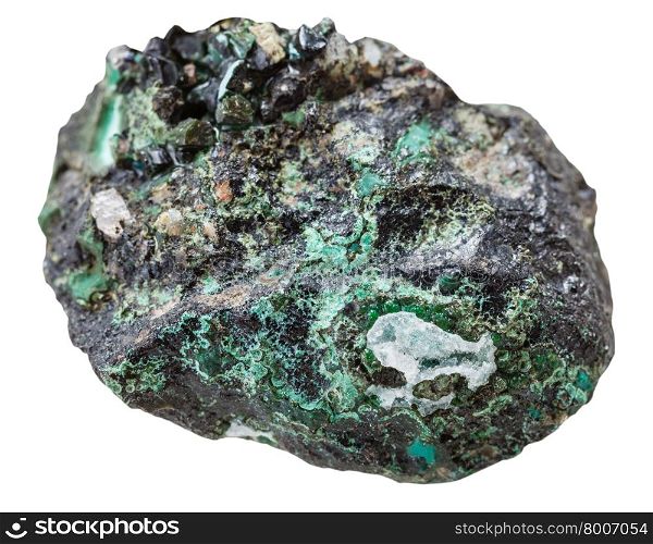 macro shooting of collection natural rock - druse with Malachite mineral stone isolated on white background