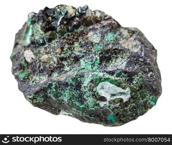 macro shooting of collection natural rock - druse with Malachite mineral stone isolated on white background