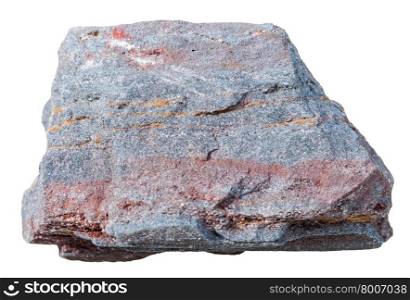 macro shooting of collection natural rock - ferruginous quartzite (jaspillite, hematite,quartzite) mineral stone isolated on white background