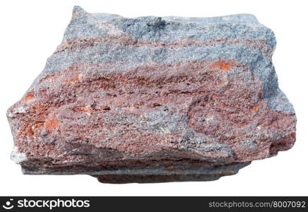 macro shooting of collection natural rock - ferruginous quartzite (jaspillite, jasper taconite) mineral stone isolated on white background