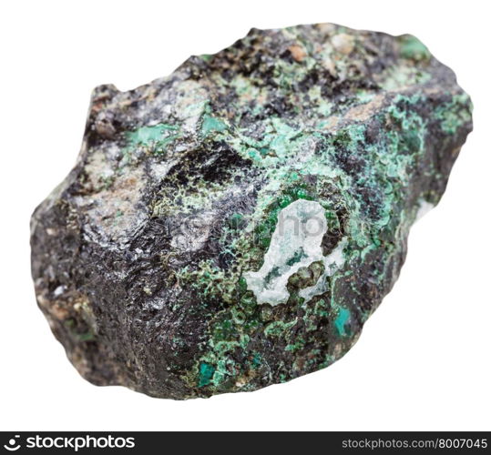macro shooting of collection natural rock - piece of Malachite mineral stone isolated on white background