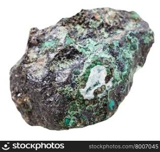 macro shooting of collection natural rock - piece of Malachite mineral stone isolated on white background