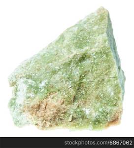 macro shooting of natural mineral rock - rough vesuvianite ( idocrase) stone isolated on white background from Ural mountains, Russia