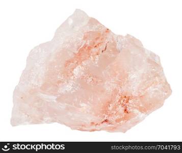 macro shooting of natural mineral rock specimen - crystalline rose quartz gemstone isolated on white backgroundfrom Kiv-Guba mine, Karelia, Russia