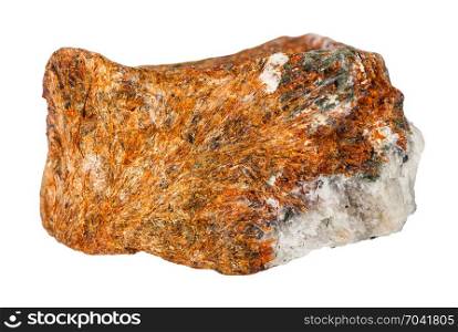 macro shooting of natural mineral rock specimen - normandite stone isolated on white background from Khibiny Mountains, Kola Peninsula, Russia