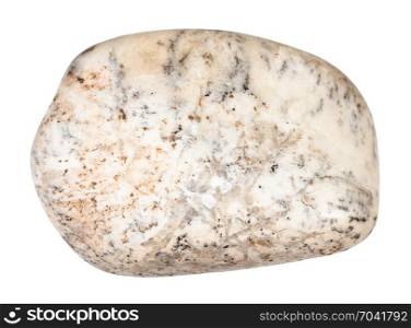 macro shooting of natural mineral rock specimen - pebble of Albite stone isolated on white background from Lovozero Massif, Karelia, Russia