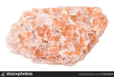 macro shooting of natural mineral rock specimen - pink pegmatite stone isolated on white background from Urakko Ozero Region, Karelia, Russia