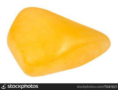 macro shooting of natural mineral rock specimen - polished yellow Aventurine gem stone isolated on white background from India