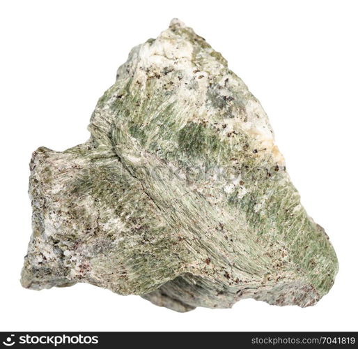 macro shooting of natural mineral rock specimen - raw richterite stone isolated on white background from Kovdor region, Kola Peninsula, Russia