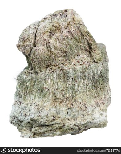 macro shooting of natural mineral rock specimen - richterite stone isolated on white background from Kovdor region, Kola Peninsula, Russia