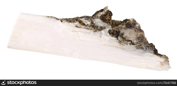 macro shooting of natural mineral rock specimen - rough crystal of xonotlite gemstone isolated on white background from Norilsk district, Russia